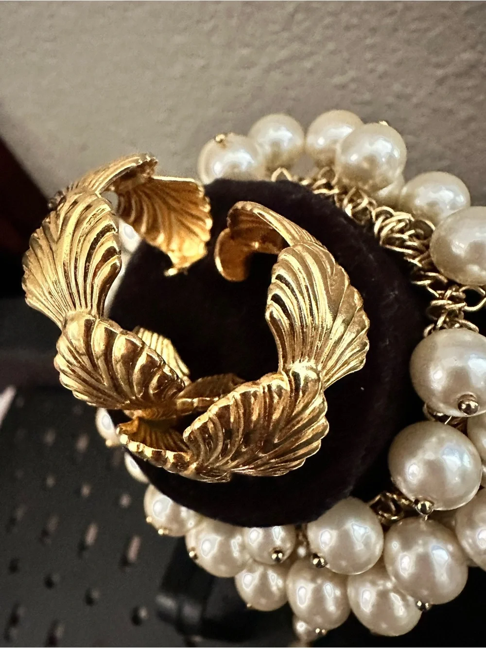 Gold and Pearl Necklace, Bracelet , Ring and earrings Set
